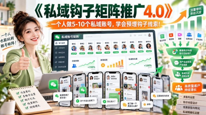【无水印】《私域钩子矩阵推广4.0》一个人做5-10个私域账号，学会预埋钩子线索！-西蒙学社