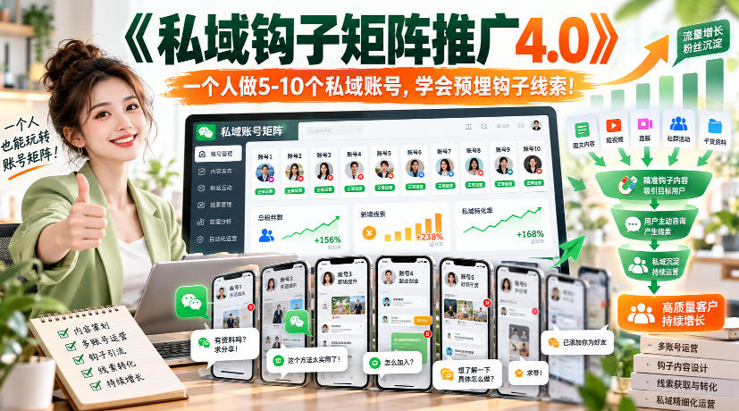 【无水印】《私域钩子矩阵推广4.0》一个人做5-10个私域账号，学会预埋钩子线索！-西蒙学社