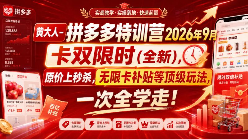 黄大人-拼多多特训营2026年9月,卡双限时(全新),原价上秒杀,无限卡补贴等顶级玩法,一次全学走!(更新0913)-西蒙学社