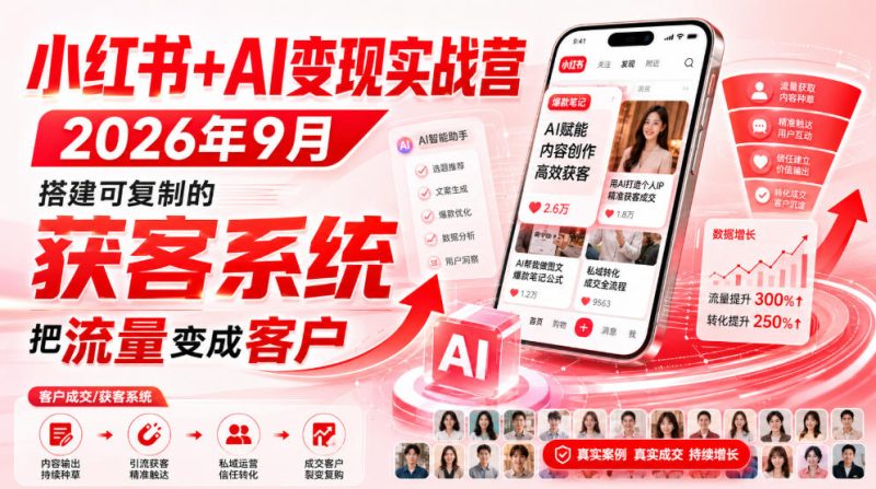 小红书+AI变现实战营2026年9月,搭建可复制的获客系统,把流量变成客户!-西蒙学社