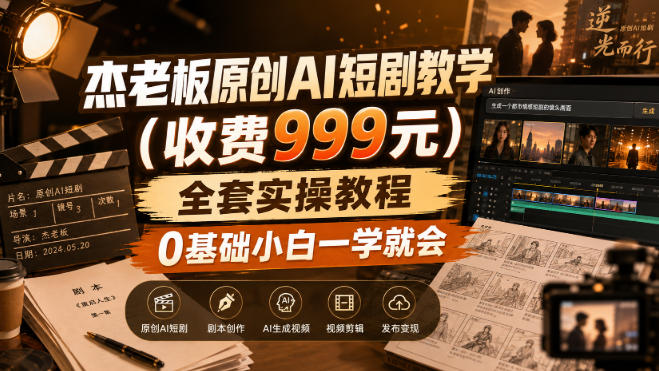 杰老板原创AI短剧教学(收费999元),全套实操教程,0基础小白一学就会,非搬运技术-西蒙学社