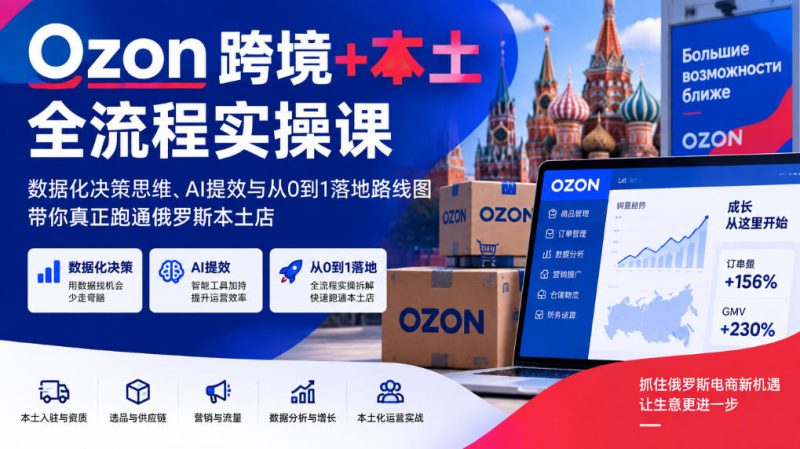 Ozon跨境+本土全流程实操课,数据化决策思维、AI提效与从0到1落地路线图,带你真正跑通俄罗斯本土店-西蒙学社