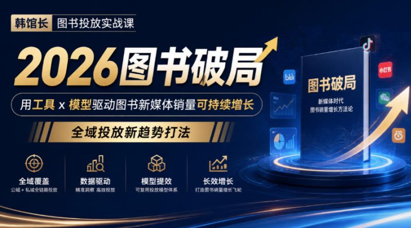 韩馆长图书投放实战课|2026图书破局,用工具x模型驱动图书新媒体销量可持续增长,全域投放新趋势打法-西蒙学社