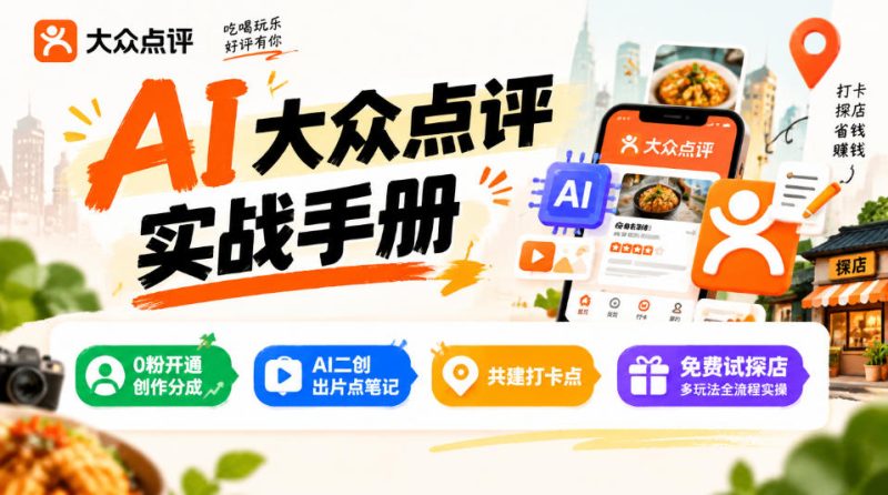 某局的AI大众点评实战手册，0粉开通创作分成、AI二创出片点笔记、共建打卡点、免费试探店多玩法全流程实操-西蒙学社