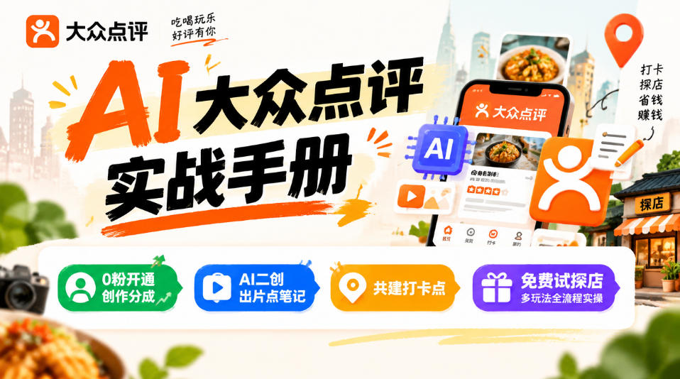 某局的AI大众点评实战手册，0粉开通创作分成、AI二创出片点笔记、共建打卡点、免费试探店多玩法全流程实操-西蒙学社