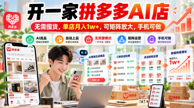 开一家拼多多AI店，无需囤货，单店月入1w+，可矩阵放大，手机可做【揭秘】-西蒙学社
