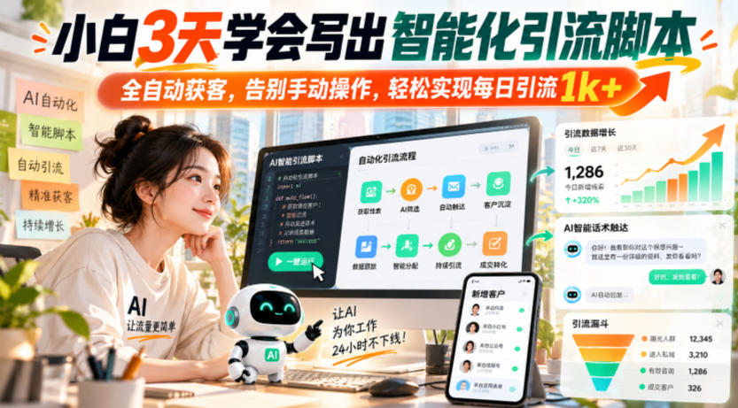 小白3天学会写出智能化引流脚本，全自动获客，告别手动操作，轻松实现每日引流1k+-西蒙学社