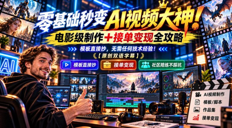 零基础秒变AI视频大神！电影级制作+接单变现全攻略，模板直接抄，无需任何技术经验！【原创双语字幕】-西蒙学社