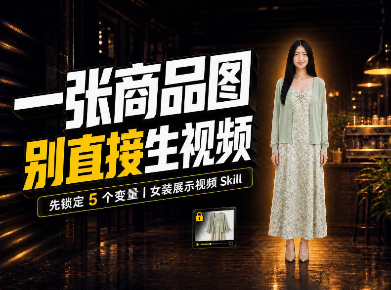 女装AI视频总翻车？问题不在提示词，女装展示视频Skill先锁定5个变量！-西蒙学社