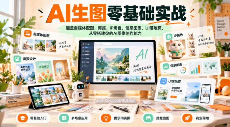 AI生图零基础实战,涵盖自媒体配图、海报、IP角色、信息图表、UI落地页,从零搭建你的AI图像创作能力-西蒙学社