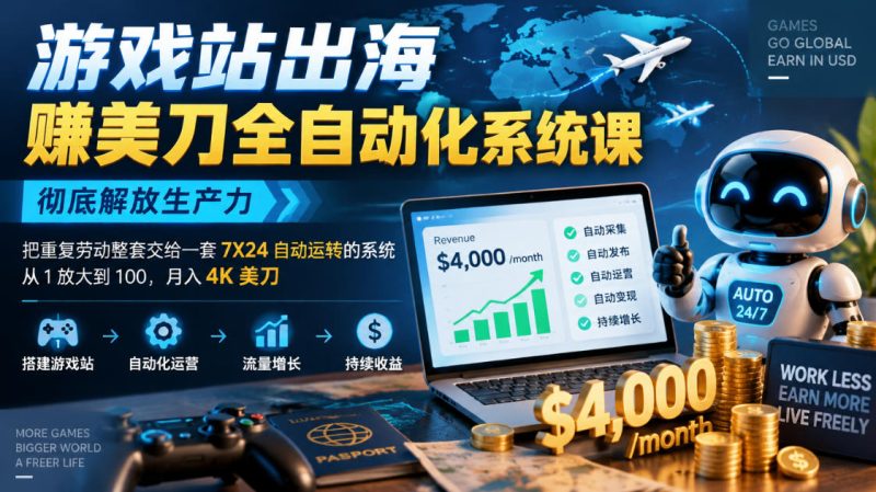 游戏站出海賺美刀全自动化系统课,彻底解放生产力–把重复劳动整套交给一套7X24自动运转的系统,从1放大到100,月入4K美刀-西蒙学社