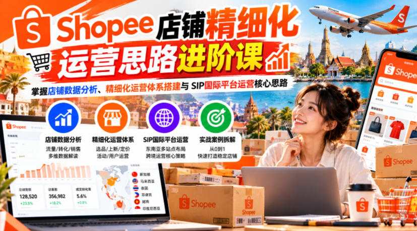 Shopee店铺精细化运营思路进阶课，掌握店铺数据分析、精细化运营体系搭建与SIP国际平台运营核心思路-西蒙学社