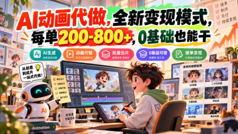 AI动画代做，全新变现模式，每单200-800+，0基础也能干【揭秘】-西蒙学社