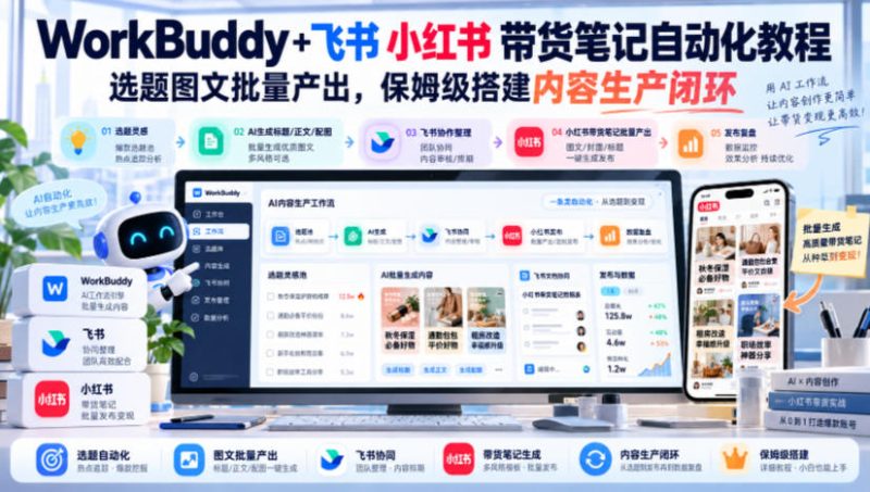 WorkBuddy+飞书小红书带货笔记自动化教程,选题图文批量产出,保姆级搭建内容生产闭环【文档】-西蒙学社