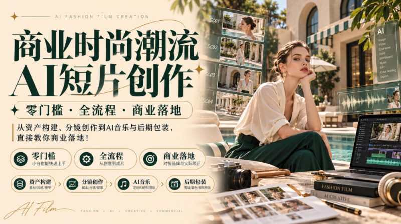 商业时尚潮流AI短片创作|零门槛・全流程・商业落地,从资产构建、分镜创作到AI音乐与后期包装,直接教你商业落地!-西蒙学社