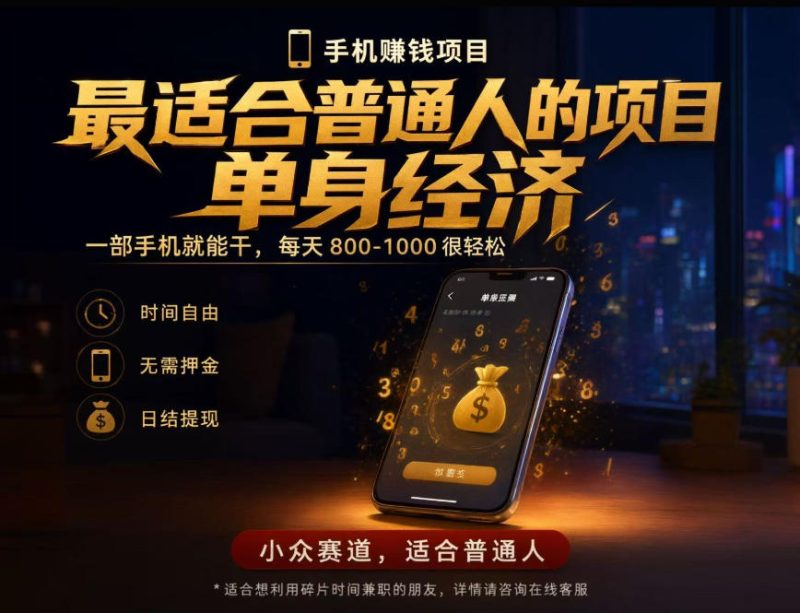 单身经济小众赛道，每天800-1000，一部手机就能干，最适合普通人的项目【揭秘】-西蒙学社