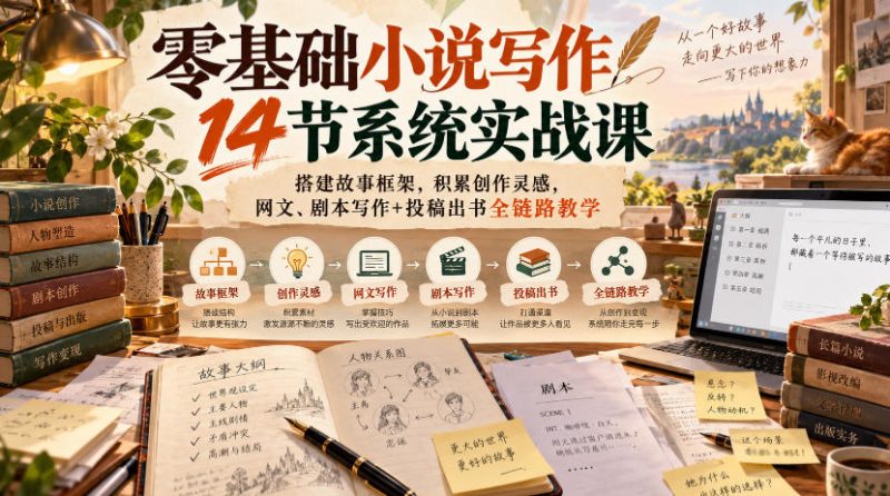 零基础小说写作14节系统实战课,搭建故事框架,积累创作灵感,网文、剧本写作+投稿出书全链路教学-西蒙学社
