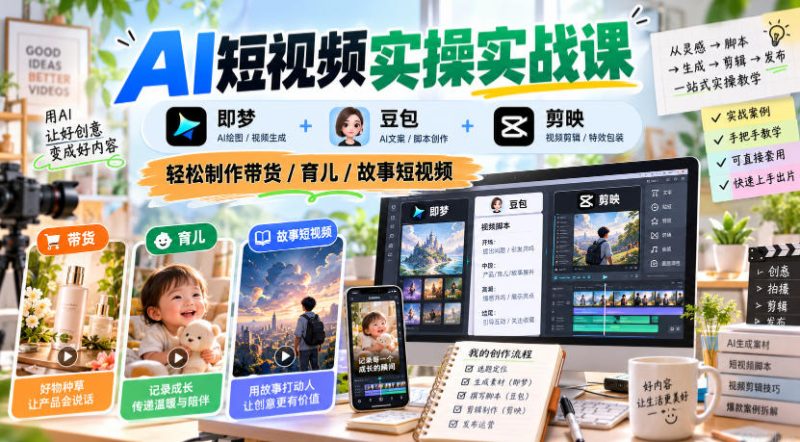 AI短视频实操实战课,即梦+豆包+剪映,轻松制作带货/育儿/故事短视频-西蒙学社