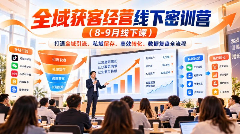 全域获客经营线下密训营（8-9月线下课），打通全域引流、私域留存、高效转化、数据复盘全流程-西蒙学社