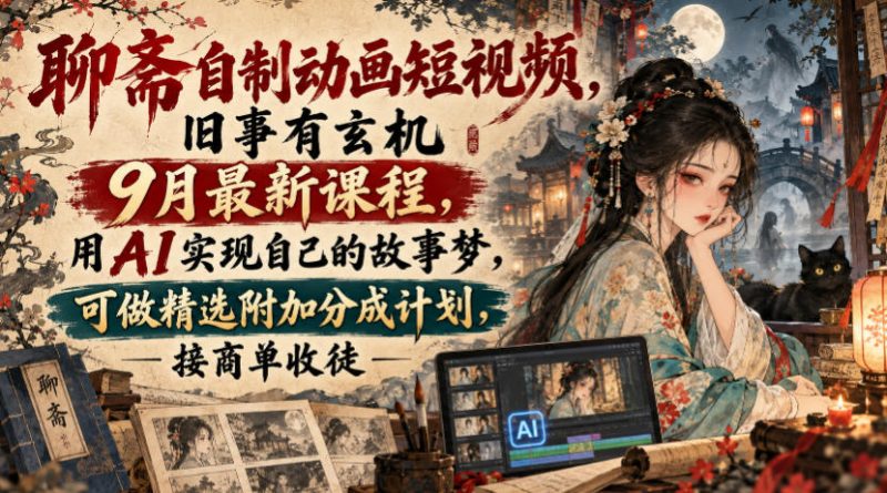 聊斋自制动画短视频,旧事有玄机9月最新课程,用AI实现自己的故事梦,可做精选附加分成计划,接商单收徒-西蒙学社