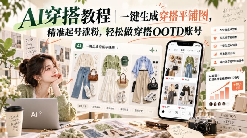 AI穿搭教程｜一键生成穿搭平铺图，精准起号涨粉，轻松做穿搭OOTD账号-西蒙学社