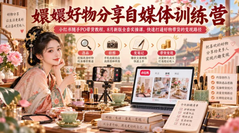 嬛嬛好物分享自媒体训练营｜小红书随手PO带货教程，8月新版全套实操课，快速打通好物带货的变现路径-西蒙学社