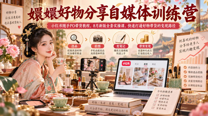 嬛嬛好物分享自媒体训练营｜小红书随手PO带货教程，8月新版全套实操课，快速打通好物带货的变现路径-西蒙学社