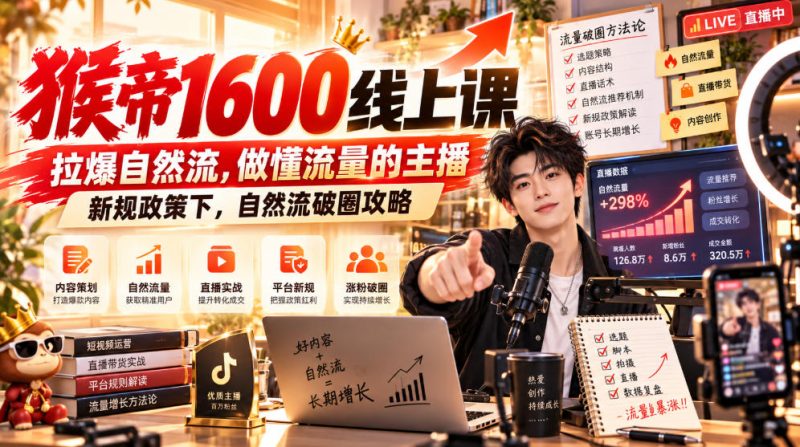 猴帝1600线上课，拉爆自然流，做懂流量的主播，新规政策下，自然流破圈攻略【更新261002】-西蒙学社