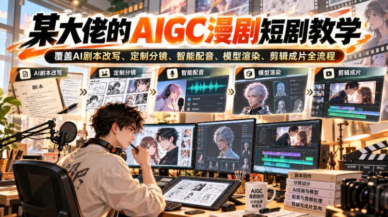 某大佬的AIGC漫剧短剧教学，覆盖AI剧本改写、定制分镜、智能配音、模型渲染、剪辑成片全流程-西蒙学社