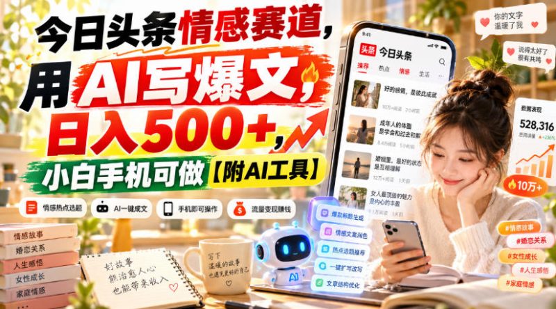 今日头条情感赛道,用AI写爆文,日入500+,小白手机可做【附AI工具】-西蒙学社