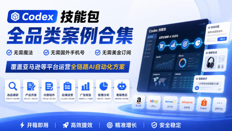 Codex技能包全品类案例合集，无需魔法、无需国外手机号、无需美金订阅，覆盖亚马逊等平台运营全链路AI自动化方案-西蒙学社