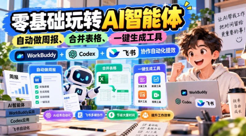 【无水印】零基础玩转AI智能体,自动做周报、合并表格、一键生成工具,WorkBuddy+Codex + 飞书协作自动化提效-西蒙学社
