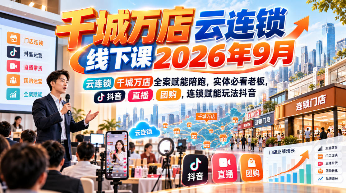 千城万店云连锁线下课2026年9月，云连锁千城万店全案赋能陪跑，实体必看老板，抖音，直播，团购，连锁赋能玩法抖音-西蒙学社