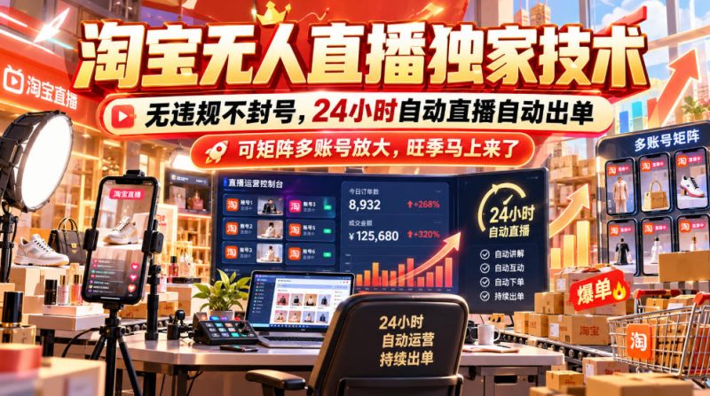 淘宝无人直播独家技术,无违规不封号,24小时自动直播自动出单,可矩阵多账号放大,旺季马上来了【揭秘】-西蒙学社