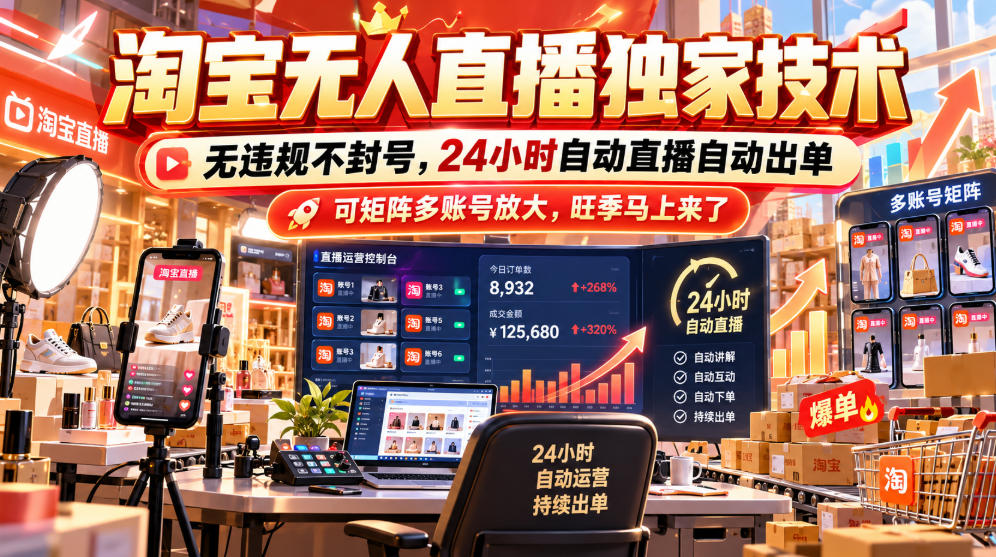 淘宝无人直播独家技术，无违规不封号，24小时自动直播自动出单，可矩阵多账号放大，旺季马上来了【揭秘】-西蒙学社