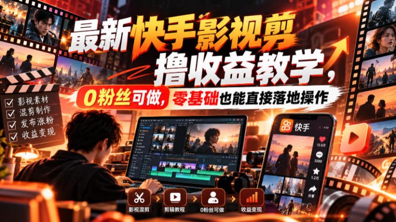 最新快手影视混剪撸收益教学，0粉丝可做，零基础也能直接落地操作-西蒙学社