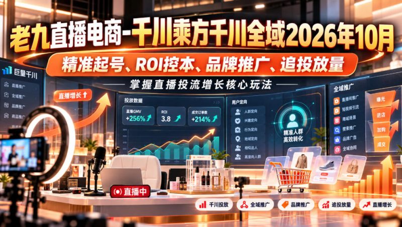 老九直播电商-千川乘方千川全域2026年10月,精准起号、ROI控本、品牌推广、追投放量,掌握直播投流增长核心玩法-西蒙学社
