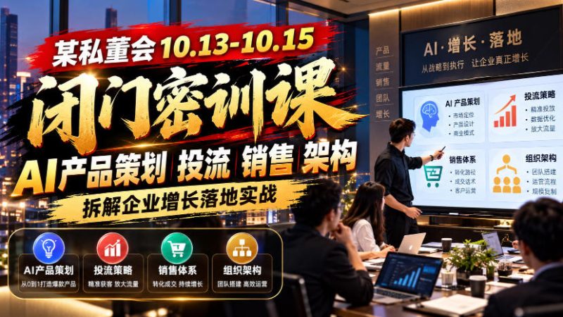 某私董会10.13-10.15闭门密训课,AI产品策划投流销售架构,拆解企业增长落地实战-西蒙学社