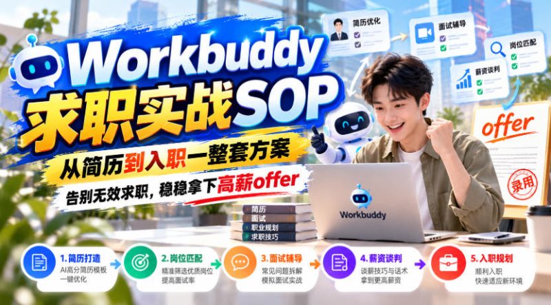 Workbuddy求职实战SOP,从简历到入职一整套方案,告别无效求职,稳稳拿下高薪offer-西蒙学社