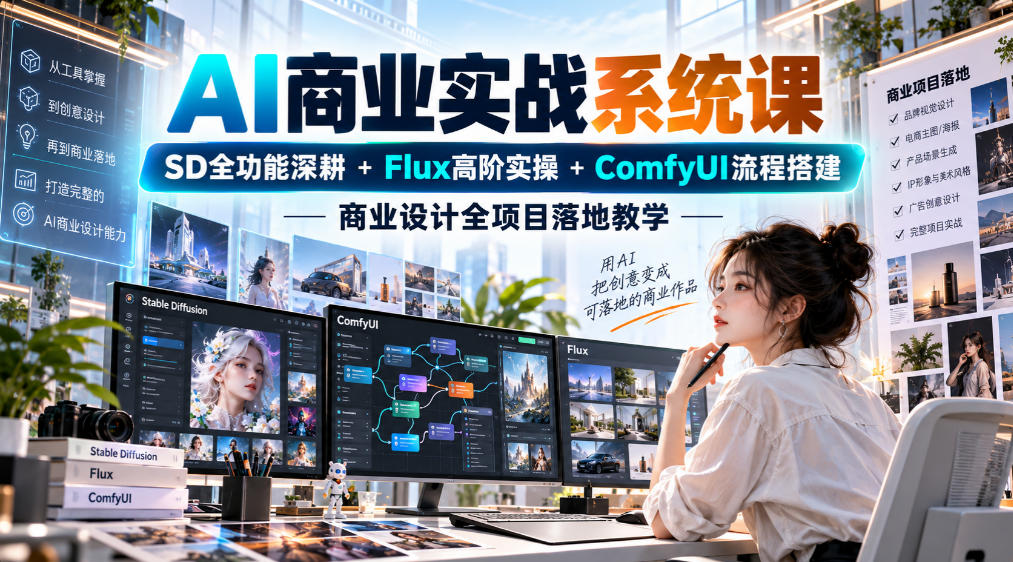 AI商业实战系统课｜SD全功能深耕+Flux高阶实操+Comfyui流程搭建，商业设计全项目落地教学-西蒙学社