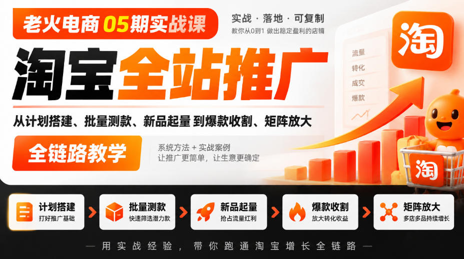 老火电商05期实战课｜淘宝全站推广从计划搭建、批量测款、新品起量到爆款收割、矩阵放大全链路教学-西蒙学社