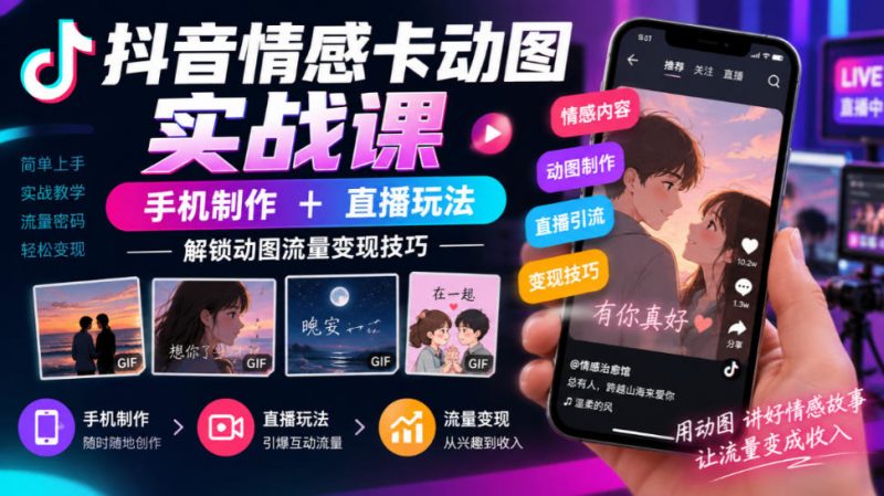 抖音情感卡动图实战课|手机制作+直播玩法,解锁动图流量变现技巧-西蒙学社