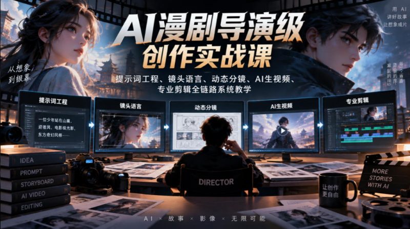 AI漫剧导演级创作实战课|提示词工程、镜头语言、动态分镜、AI生视频、专业剪辑全链路系统教学-西蒙学社